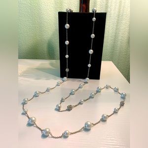 White House Black Market Faux Pearl and Chrystal Strand Necklace